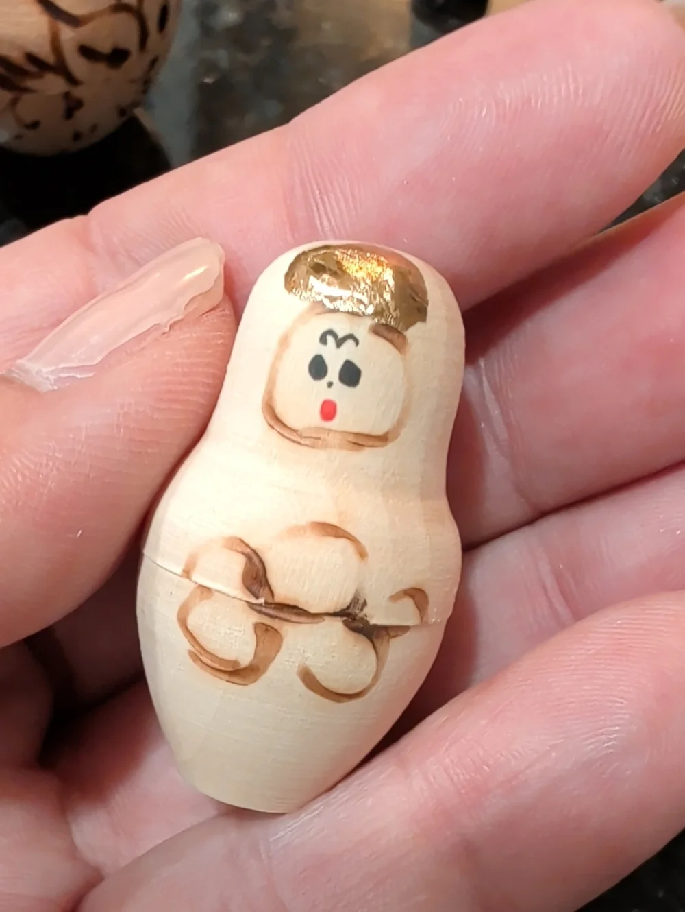 Hand-Painted Beige Matryoshka-Style Bird Toy